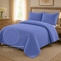 Blue 3 PCS Quilted Bed Spread Set