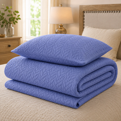 Blue 3 PCS Quilted Bed Spread Set