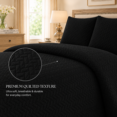 Black 3 PCS Quilted Bed Spread Set