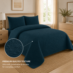 Teal Blue 3 PCS Quilted Bed Spread Set