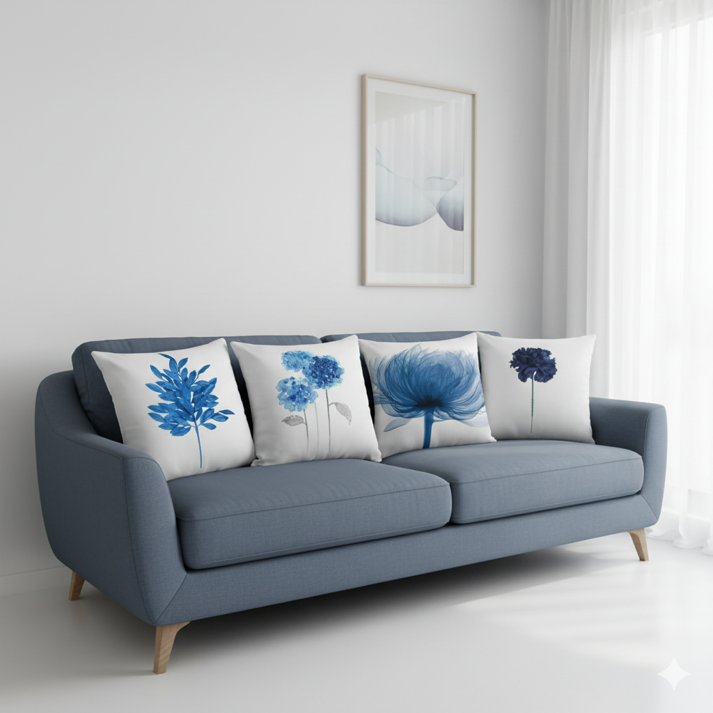 Blue Floral Pillow Cushion Covers pack of 4