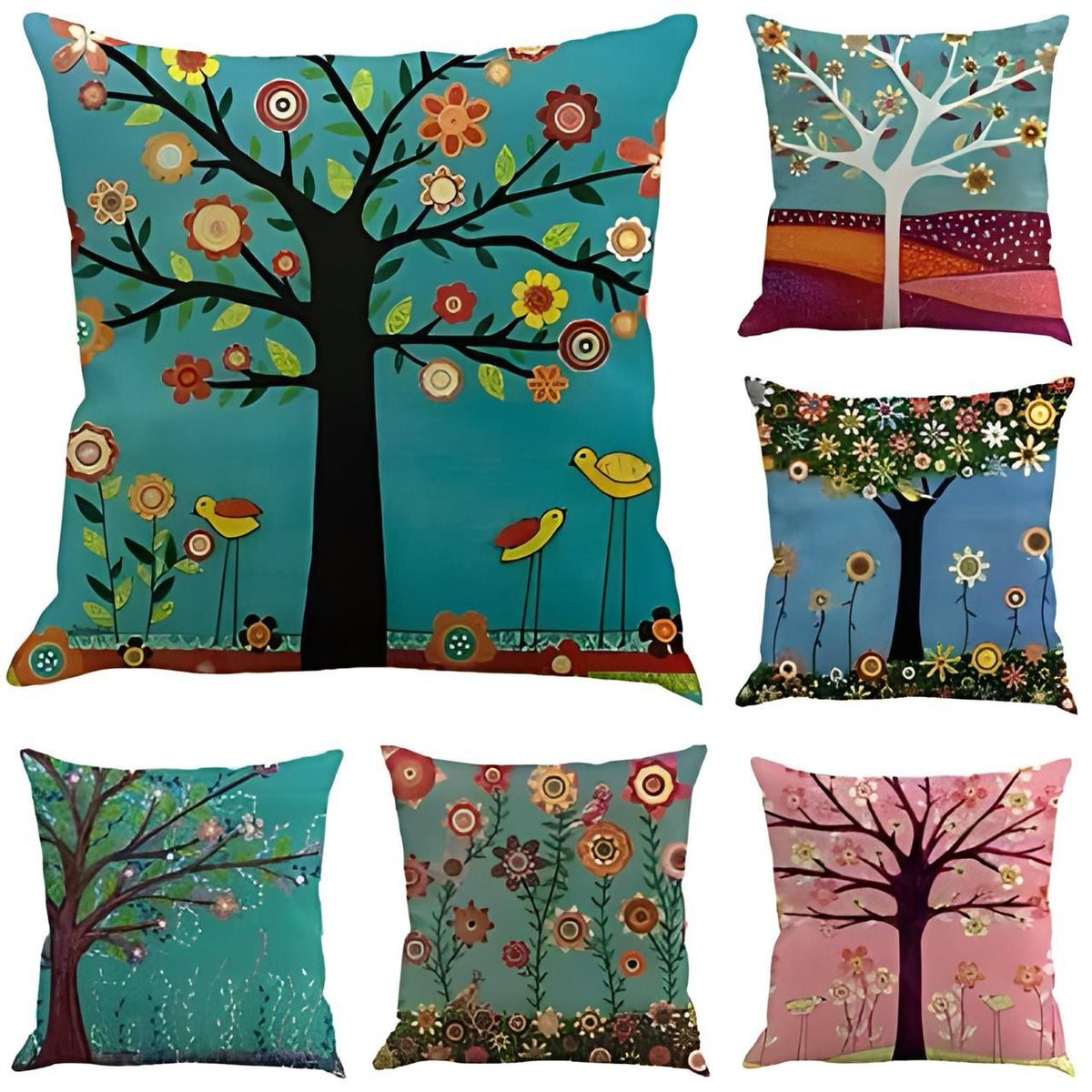 Vintage Flower Tree Cushion Cover Pack 6