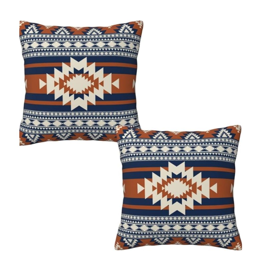Blue Burnt Orange Pillow Case Pack of 2