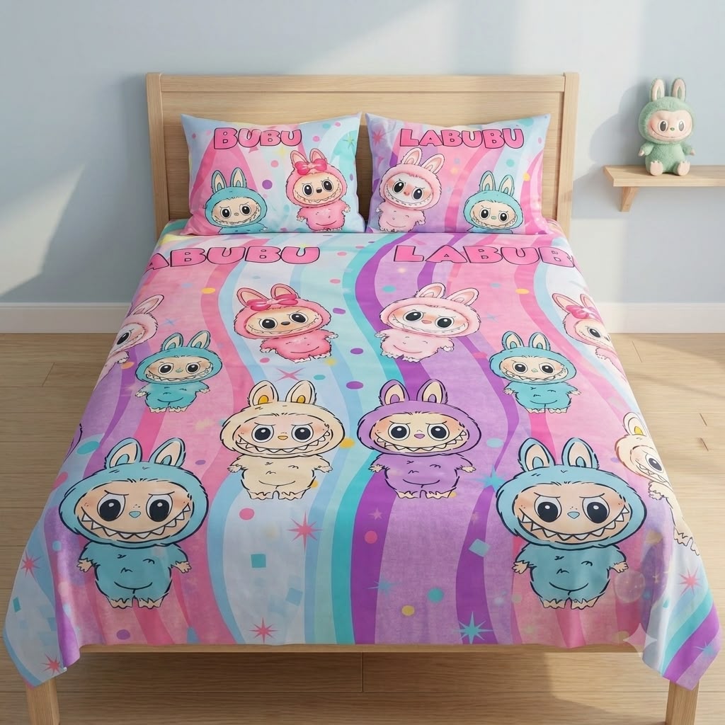 Labubu Kids Double Bed Sheet with 2 Pillow Cases