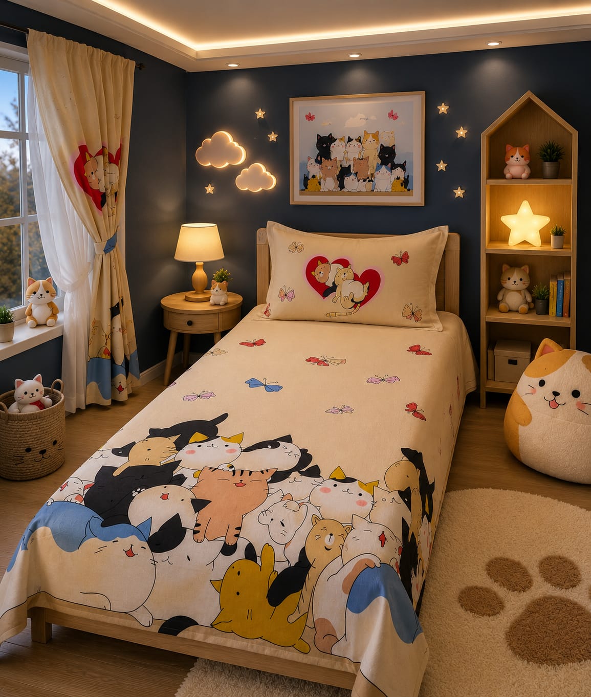 Heart Cats Kids Bedding Set