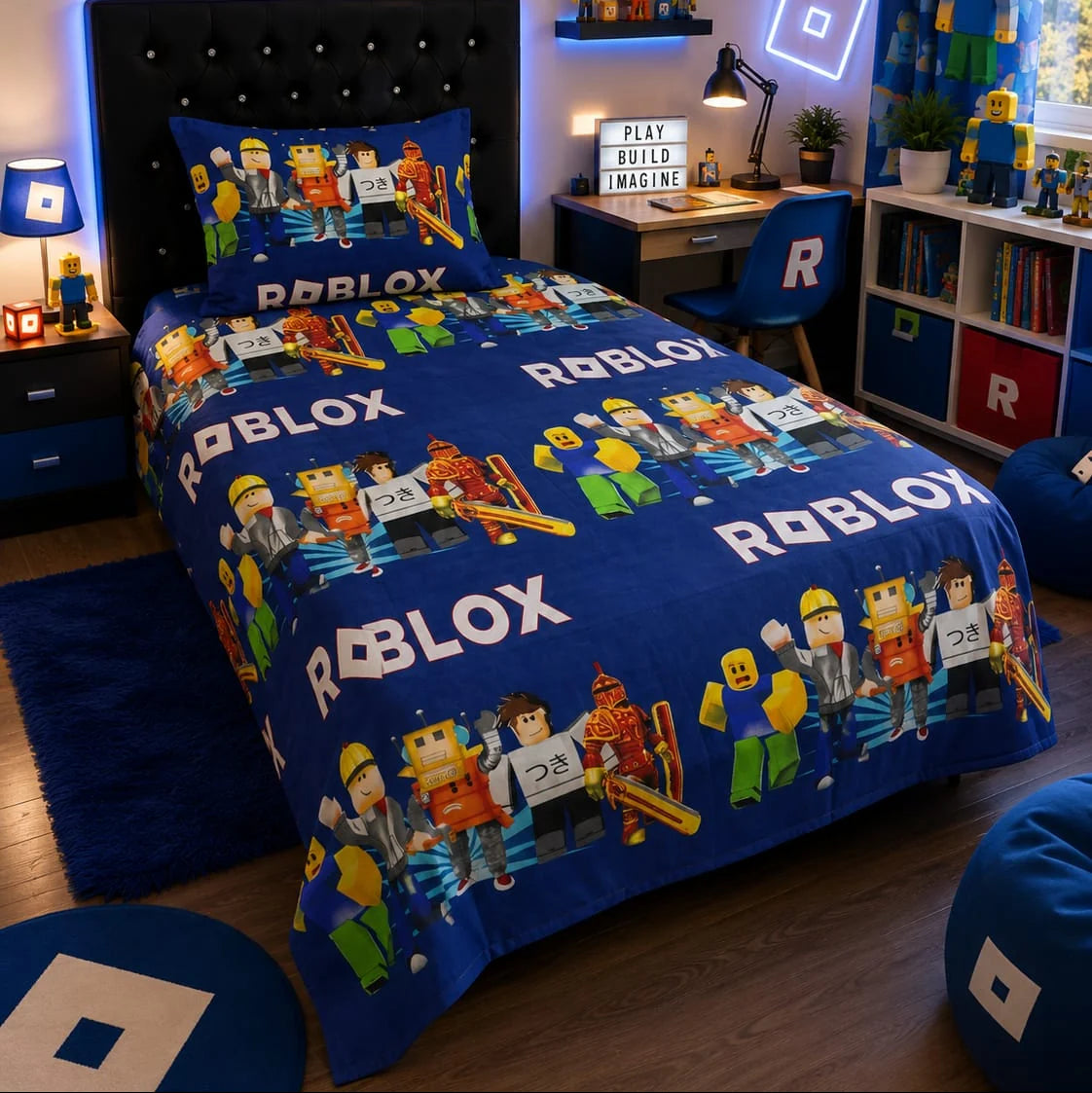 Blue gaming character print kids single bedsheet 60x90 inches