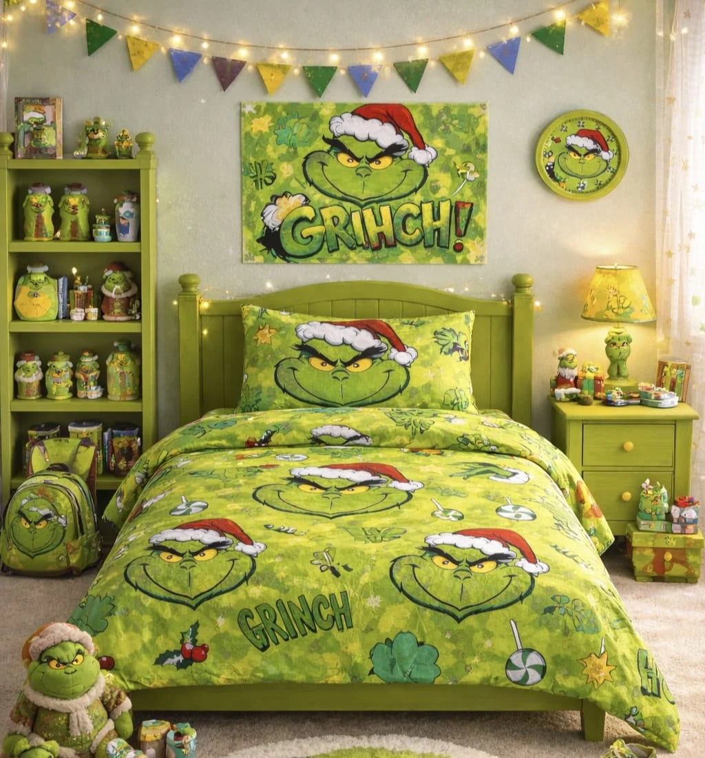 Green character print kids single bedsheet 60x90 inches