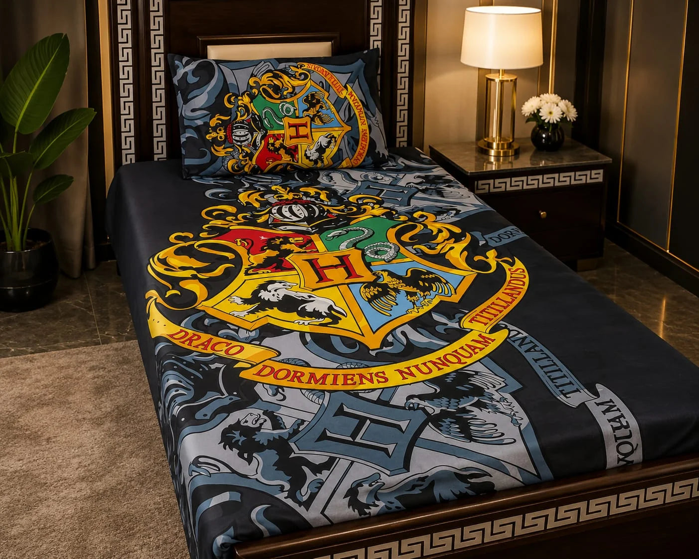 Wizard school crest print kids single bedsheet 60x90 inches