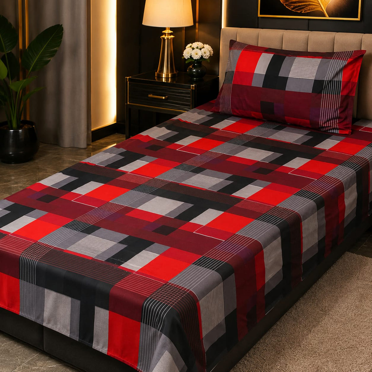 Red Check Kids Bedding Set