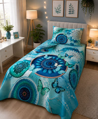 Blue Butterfly Mandala Kids Single Bed Sheet