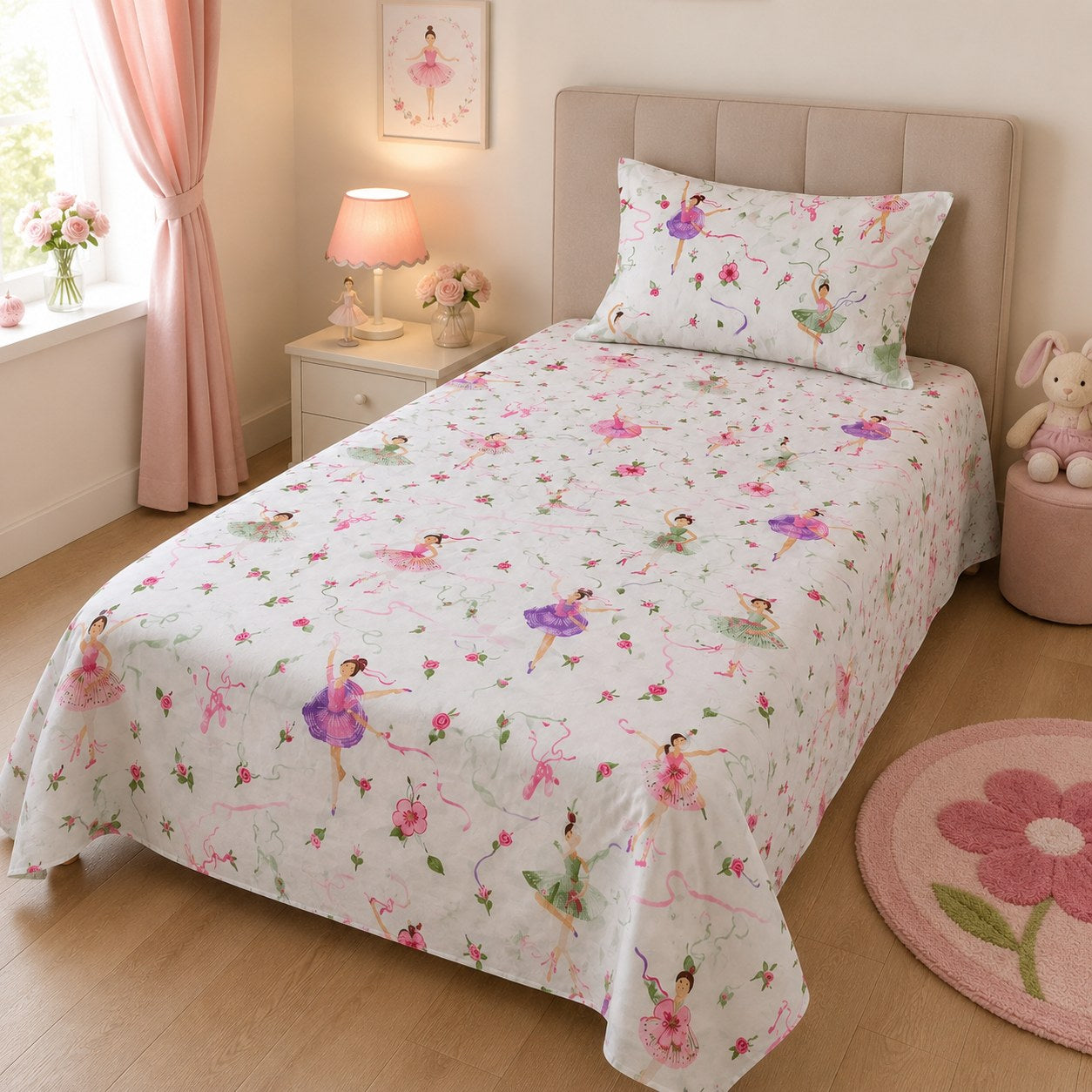 Pink ballerina kids single bedsheet 60x90 inches
