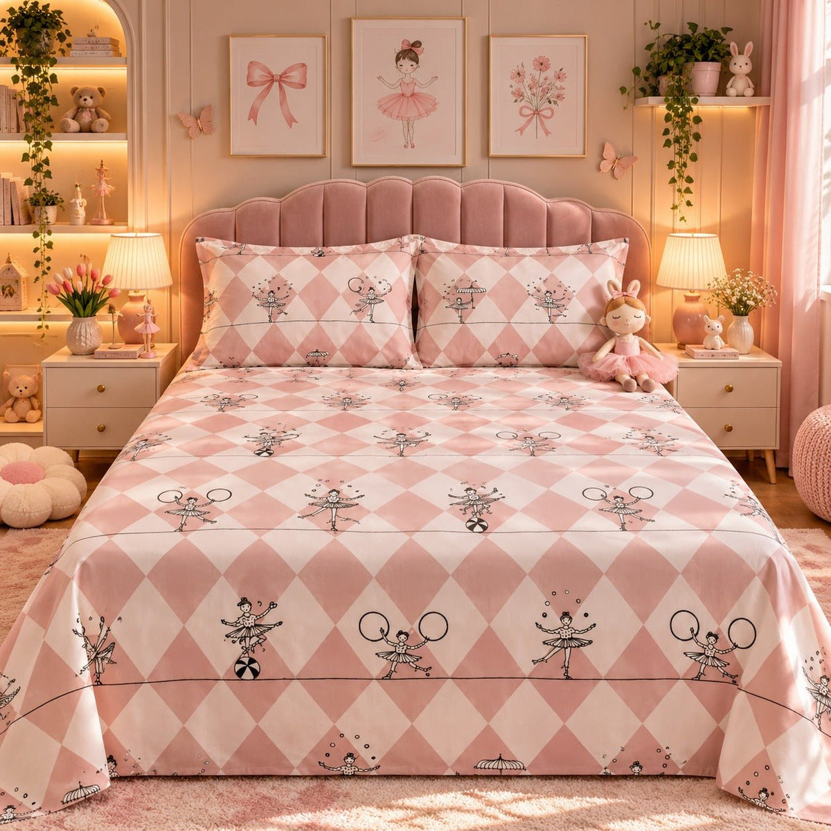 Ballerina Pink Kids Double Bed Sheet with 2 Pillow Cases - The Idea