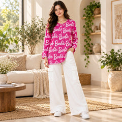 Barbie Pink Printed Top & White Cargo Trouser Co-ord Set - The Idea