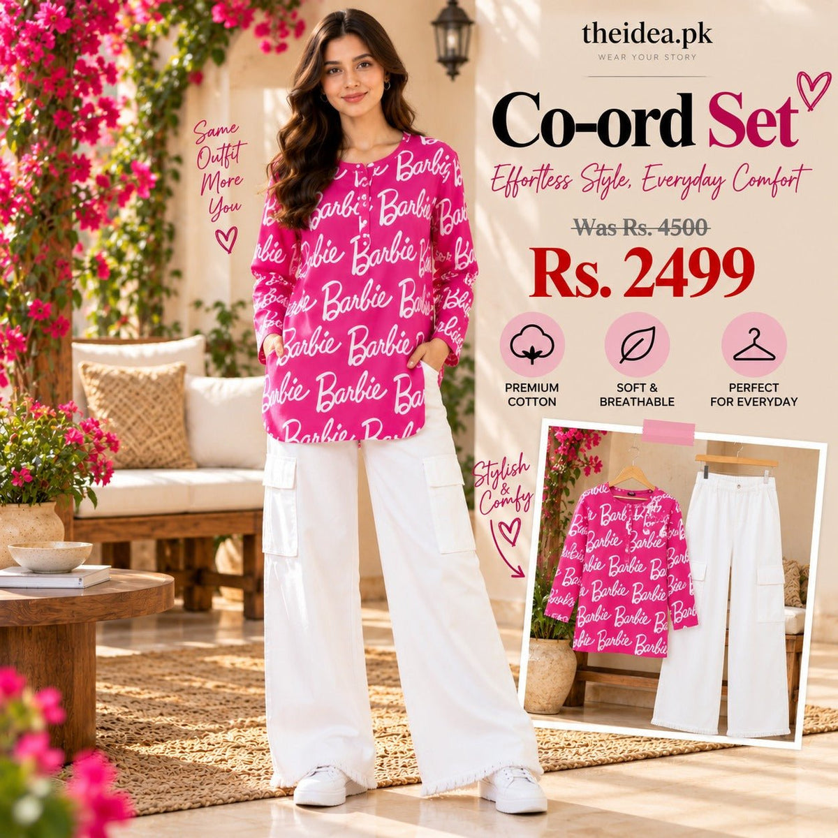 Barbie Pink Printed Top & White Cargo Trouser Co-ord Set - The Idea