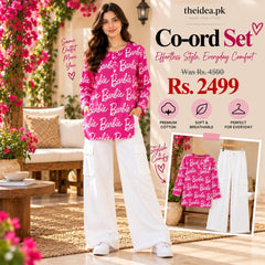 Barbie Pink Printed Top & White Cargo Trouser Co-ord Set - The Idea