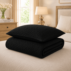 Black 3 PCS Quilted Bed Spread Set - The Idea