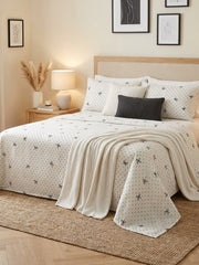 Black Bow & Dots Cream Kids Double Bed Sheet with 2 Pillow Cases - The Idea