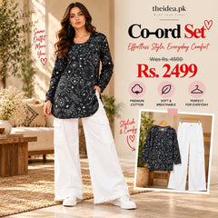 Black Celestial Printed Top & White Cargo Trouser Co-ord Set II - The Idea