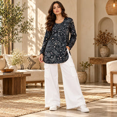 Black Celestial Printed Top & White Cargo Trouser Co-ord Set II - The Idea
