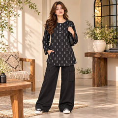 Black Scissor Print Top & Black Cargo Trouser Co-ord Set - The Idea