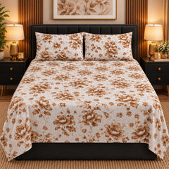 Burgundy Berry Branch Printed Cotton Double Bed Sheet with 2 Pillow Cases - The Idea