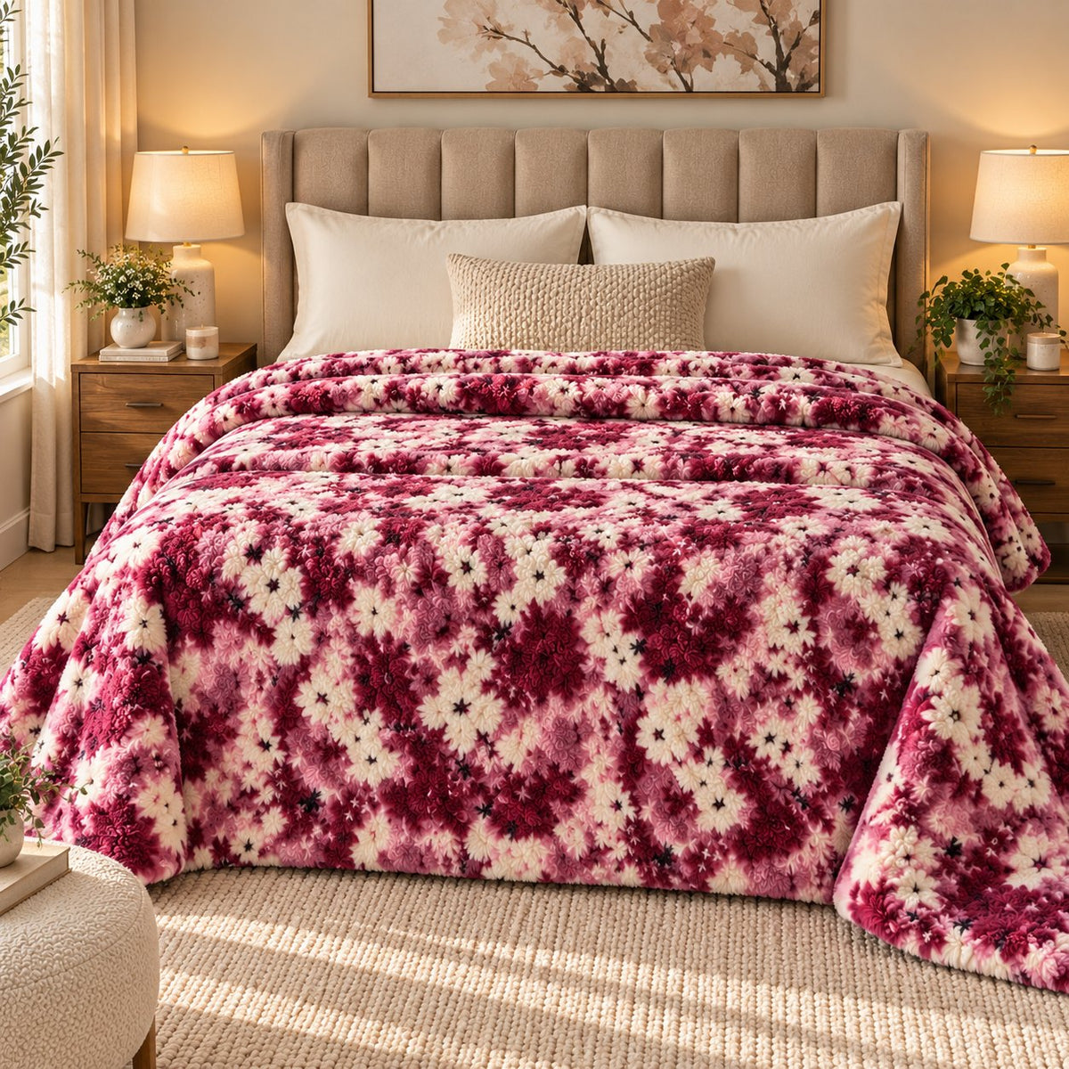 Burgundy Blossom Sherpa Blanket