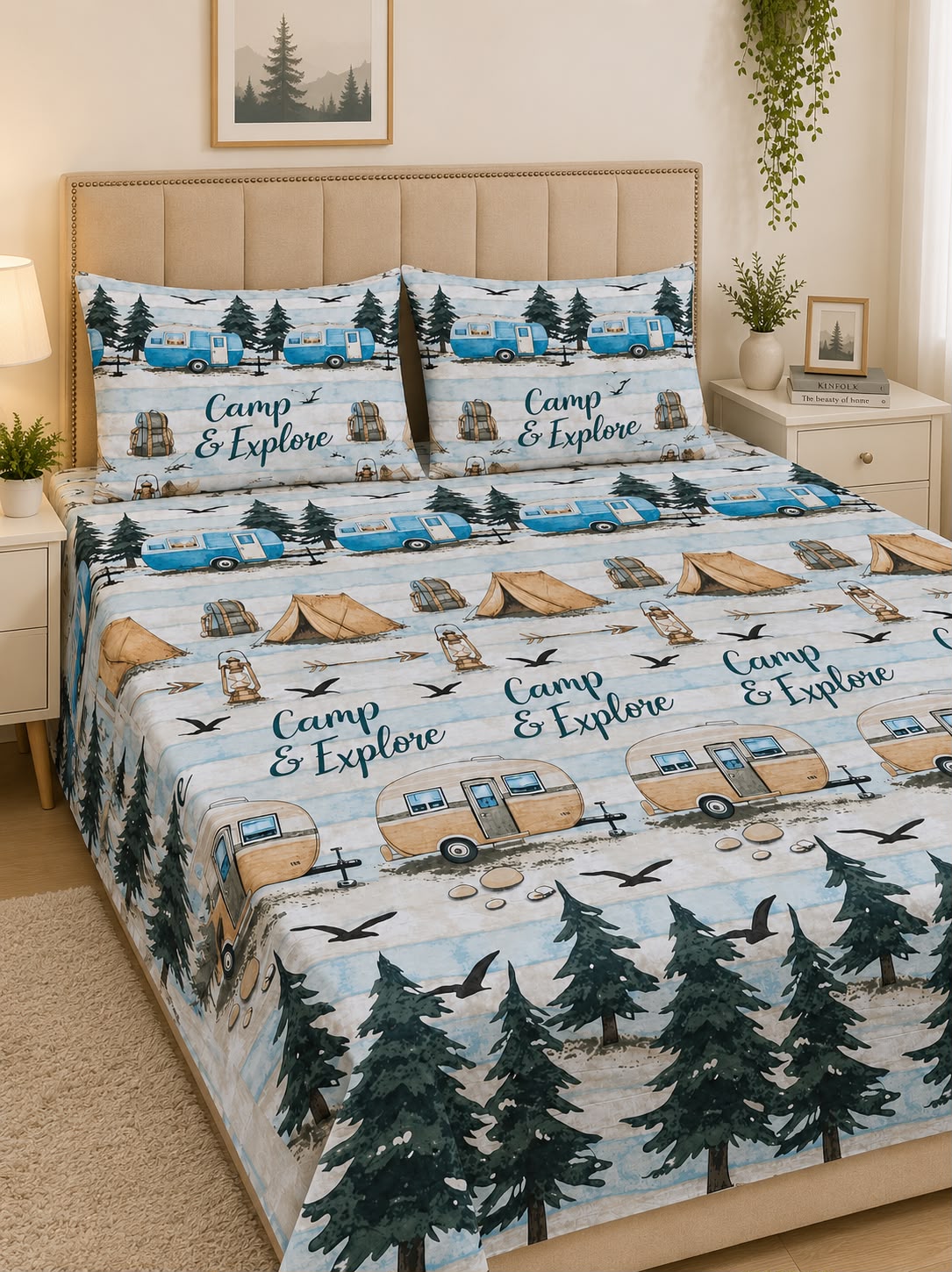 Camp &amp; Explore Kids Double Bed Sheet with 2 Pillow Cases