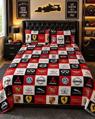 Car Brand Logos Kids Double Bed Sheet with 2 Pillow Cases - The Idea
