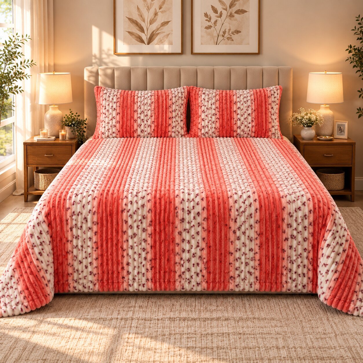 Caramel Wave Ombre Fleece Double Bed Sheet with 2 Pillow Cases - 90 x 95 Inches - The Idea