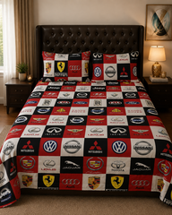 Car Brand Logos Kids Double Bed Sheet with 2 Pillow Cases