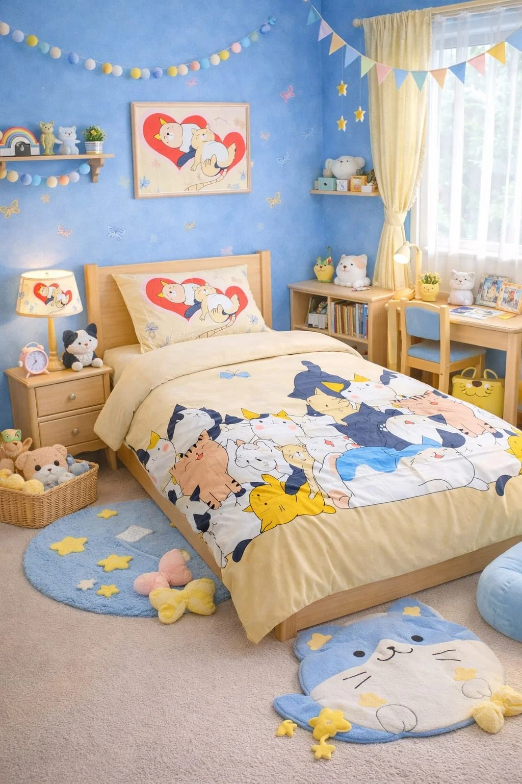 Cute cartoon cats kids single bedsheet 60x90 inches