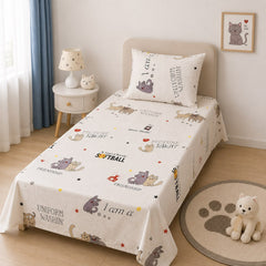Cute cartoon cats kids single bedsheet 60x90 inches
