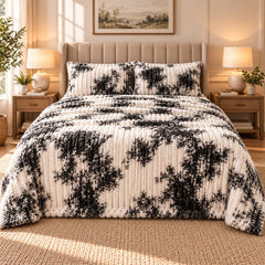 Charcoal Ikat Diamond Fleece Double Bed Sheet with 2 Pillow Cases - 90 x 95 Inches - The Idea