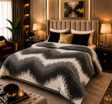 Luxury Charcoal Ikat Fleece Blanket Double Bed