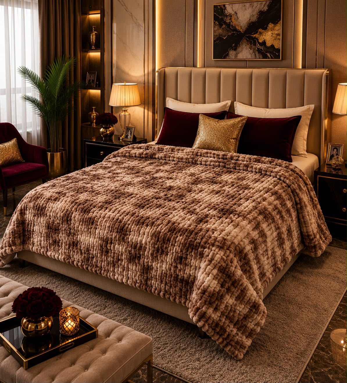 Luxury Chocolate Marble Fleece Blanket Double Bed