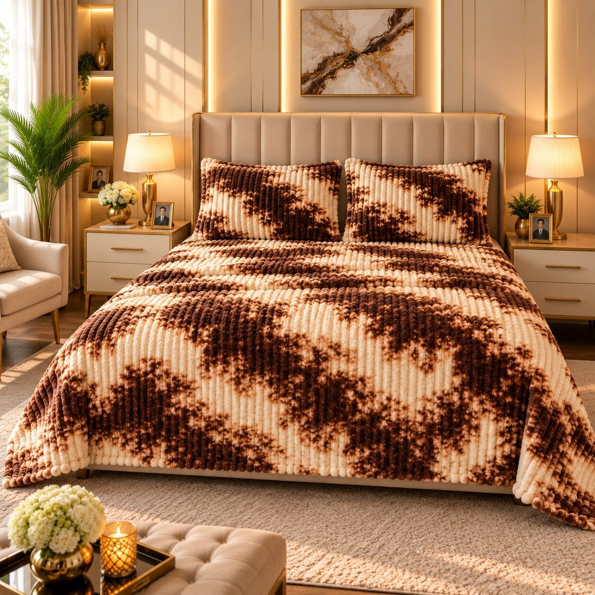 Chocolate Swirl Fleece Double Bed Sheet with 2 Pillow Cases - 90 x 95 Inches - The Idea
