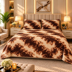 Chocolate Swirl Fleece Double Bed Sheet with 2 Pillow Cases - 90 x 95 Inches - The Idea