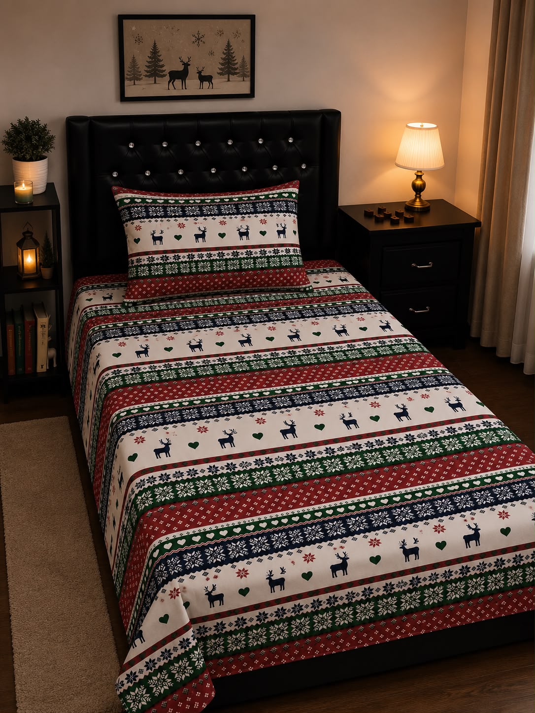 Christmas fair isle reindeer single bed sheet with pillow case by Haris Collection