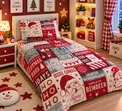Christmas Santa Typography Kids Single Bed Sheet with Pillow Case