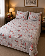 Christmas Gnomes Kids Double Bed Sheet with 2 Pillow Cases