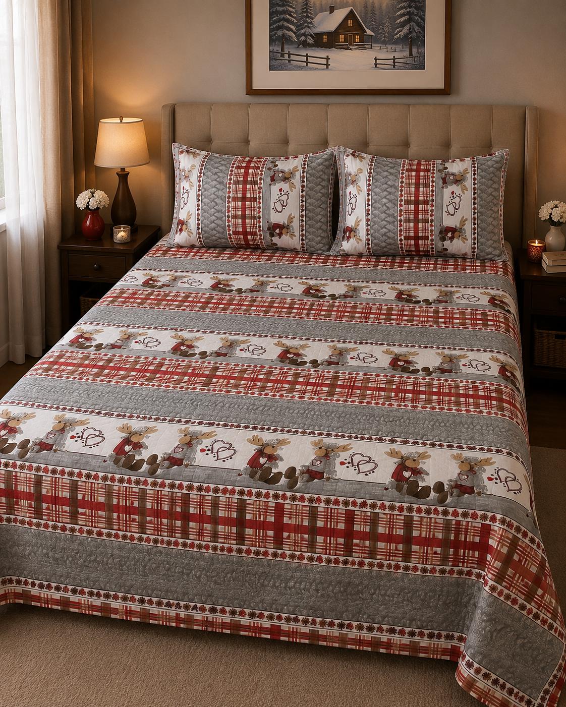 Christmas Moose Kids Double Bed Sheet with 2 Pillow Cases