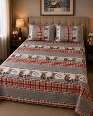 Christmas Moose Kids Double Bed Sheet with 2 Pillow Cases