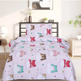 Cloud Animal Friends Print Poly-Cotton Bedsheet Set – Single Bed (60x90) – Lavender