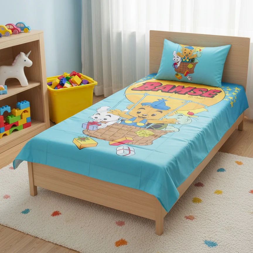 Balloon Bear Friends Cartoon Print Poly-Cotton Bedsheet Set – Single Bed (60x90) – Turquoise