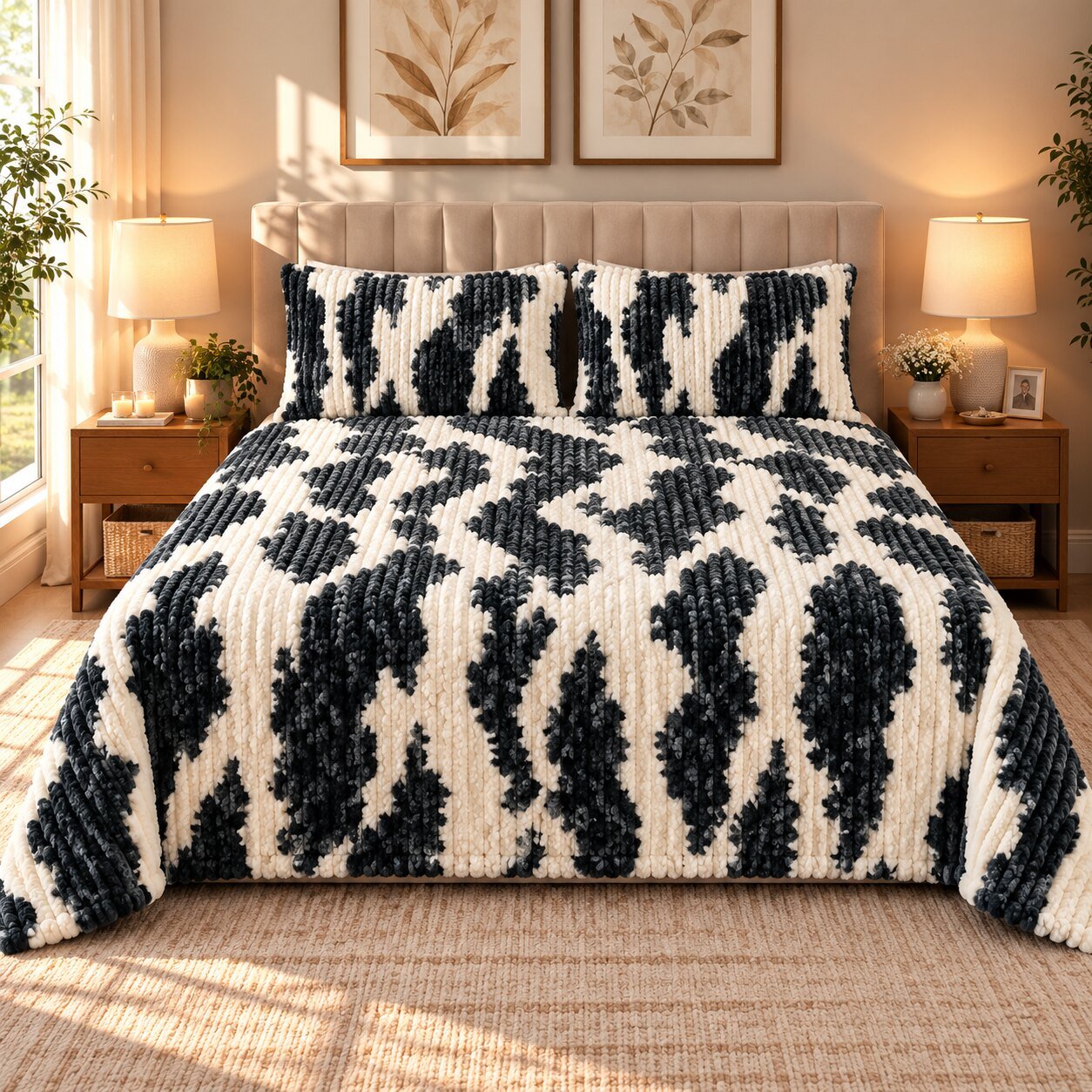Cocoa Tie Dye Fleece Double Bed Sheet with 2 Pillow Cases - 90 x 95 Inches - The Idea