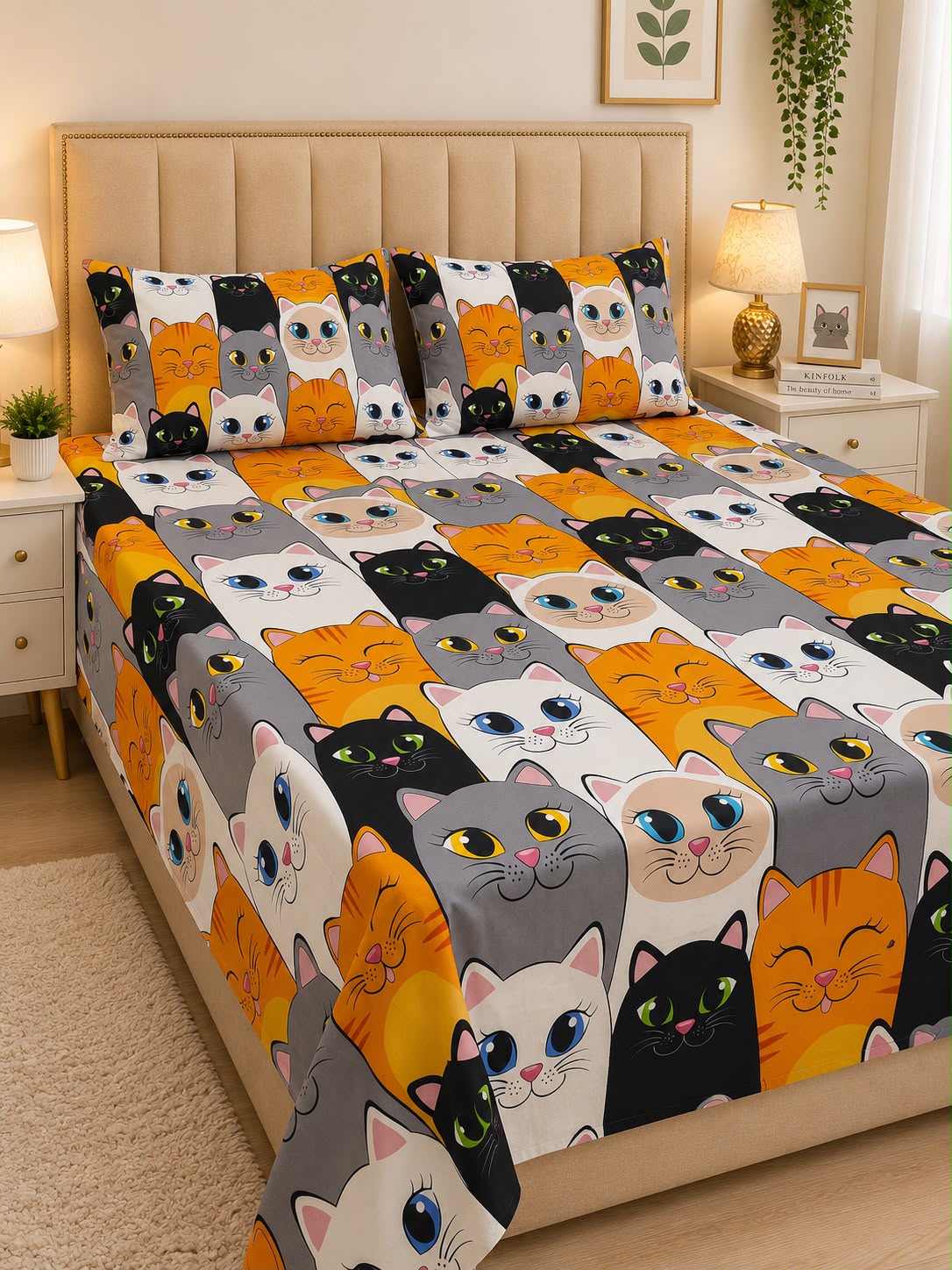 Colorful Cats kids double bed sheet by Haris Double
