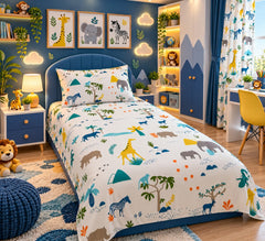 Colourful Safari Kids Single Bed Sheet with Pillow Case