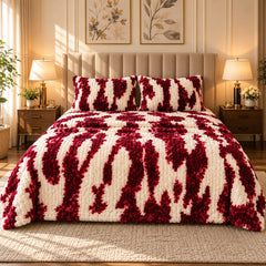 Crimson Ikat Fleece Double Bed Sheet with 2 Pillow Cases - 90 x 95 Inches - The Idea