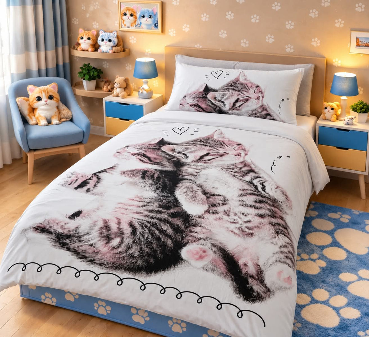 Cuddle Kittens Kids Single Bed Sheet with Pillow Case