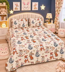 Cute Bunnies Kids Double Bed Sheet with 2 Pillow Cases